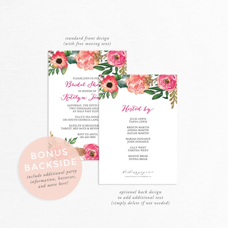 Floral Bridal Shower Invitation Printable, Bridal Shower Template, Instant Download, Pink Bridal Shower, Editable in Templett image 2