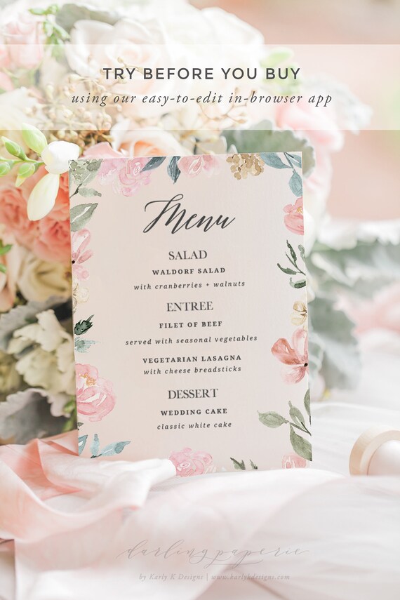 printable wedding menu template
