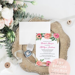 Floral Bridal Shower Invitation Printable, Bridal Shower Template, Instant Download, Pink Bridal Shower, Editable in Templett image 7