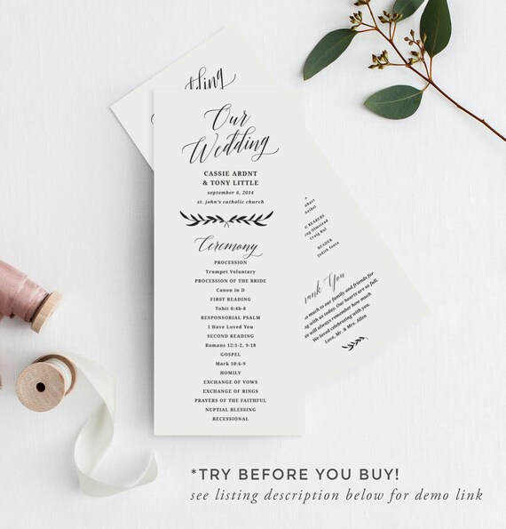 Printable Wedding Program Rustic Wedding Programs Unique Etsy