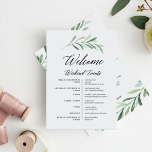 itinerary template, wedding itinerary, wedding timeline, itinerary, wedding welcome, printable itinerary, wedding schedule, welcome bag image 2