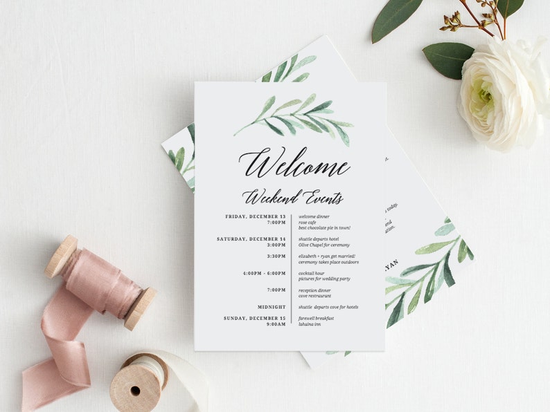 itinerary template, wedding itinerary, wedding timeline, itinerary, wedding welcome, printable itinerary, wedding schedule, welcome bag image 2