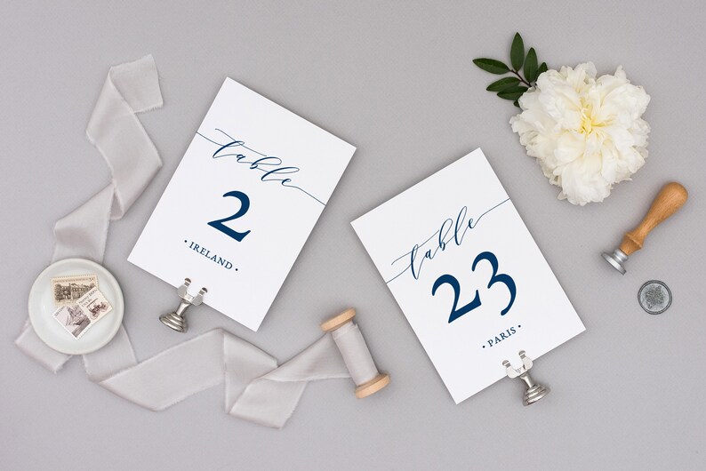 Wedding Table Numbers Printable, Table Numbers Template, Wedding Table Decor, 100% Color Editable in Templett 5x7 and 4x6 image 2