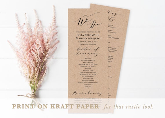 Printable Wedding Program Rustic Wedding Programs Unique Etsy