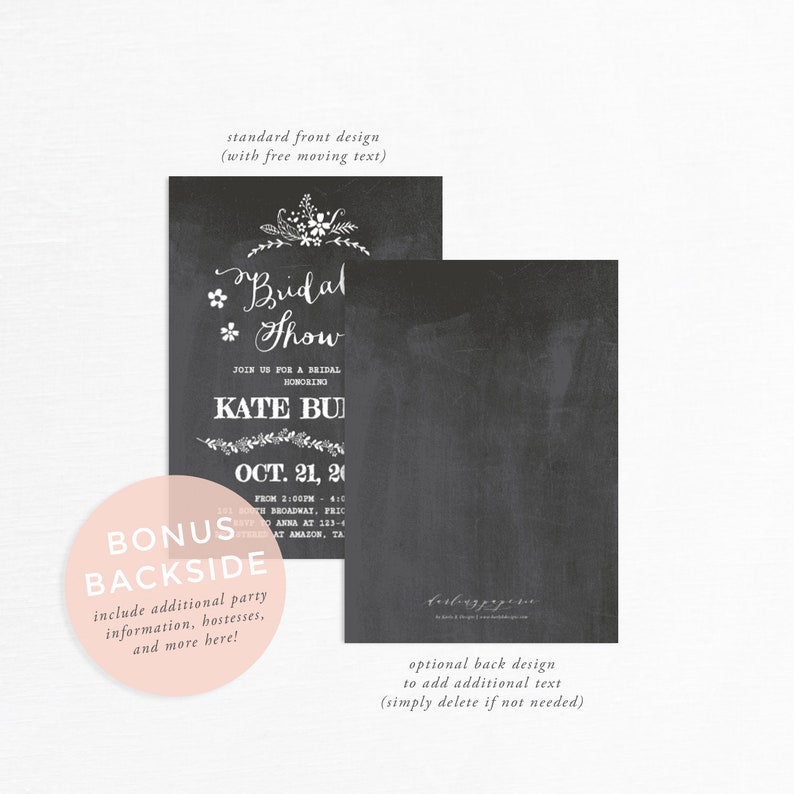 chalkboard bridal shower invitation, rustic bridal shower invite, printable bridal shower invitation, wedding shower, bridal invites image 3