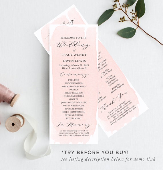 Blush Wedding Program Template Wedding Programs Ceremony Etsy