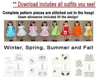 18&quot; Doll Seasonal Dresses - fits American Girl #D012 ............... In The Hoop Embroidery .......................DIGITAL DOWNLOAD ONLY