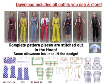 11 1/2&quot; Fashion Doll Pants & Tops  #F002.....In the Hoop Embroidery .............DIGITAL DOWNLOAD ONLY