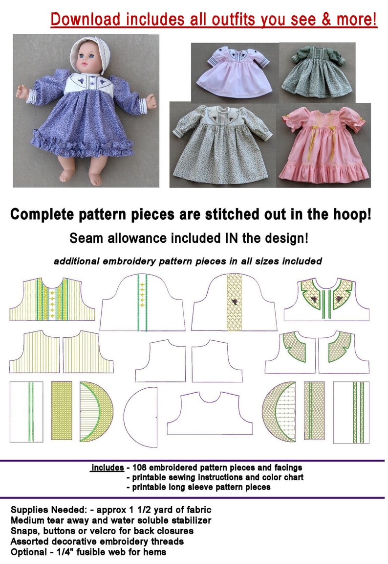 Baby Doll Dressesfits 1123' Dolls.....d002..in the Hoop Embroidery