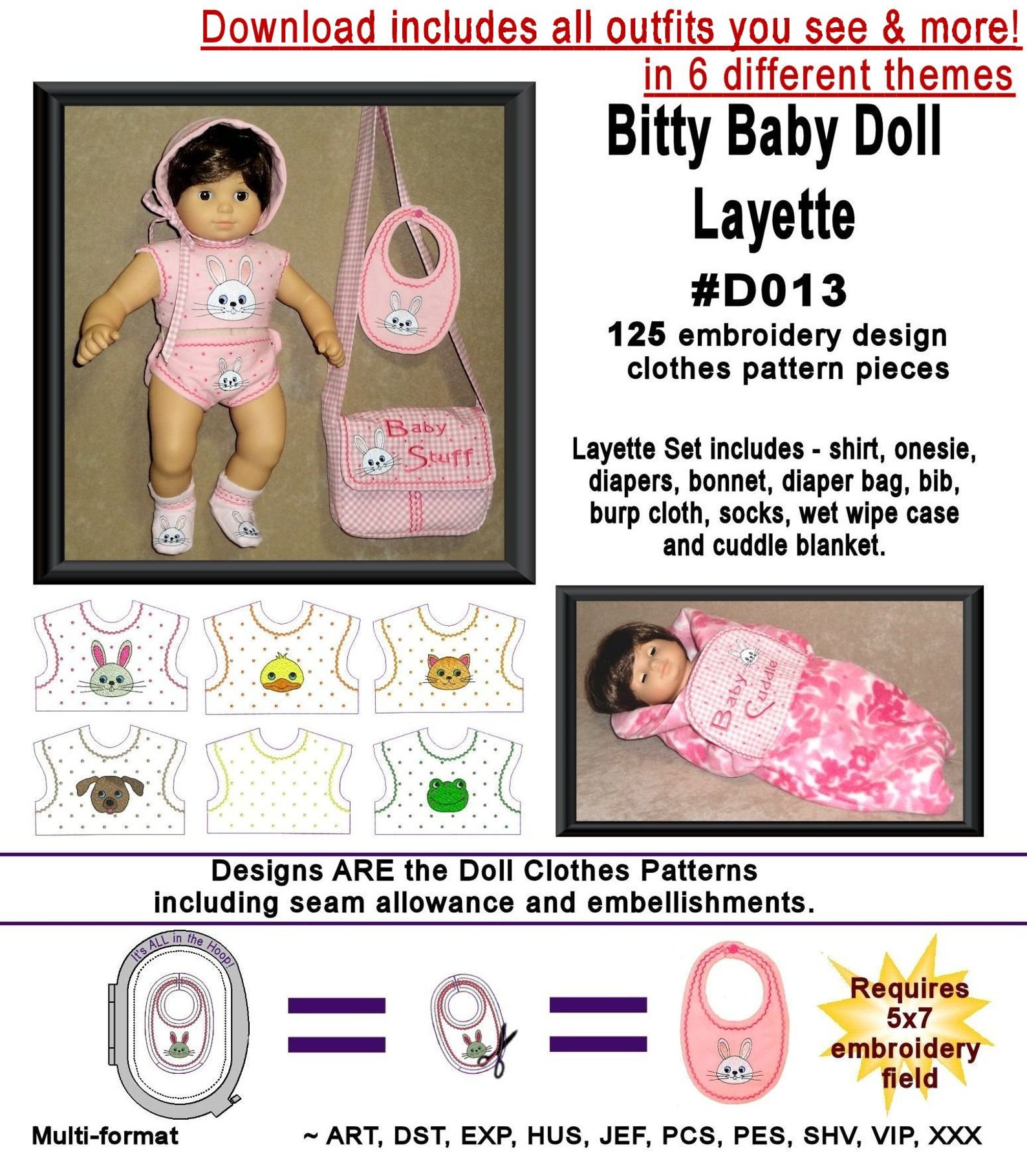 Bitty Baby Layettefits 1315 Baby Dolls D013..in the Hoop