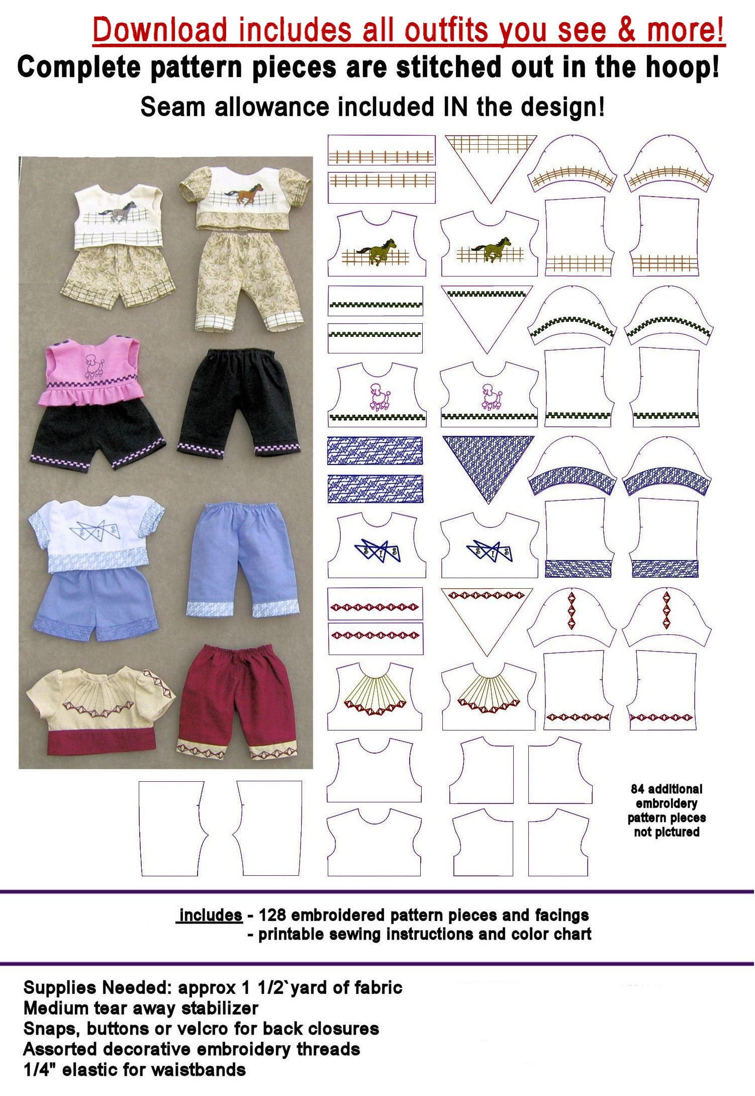 18" Doll Play Clothes -fits American Girl #D004 ..... In The Hoop Embroidery ............DIGITAL DOWNLOAD ONLY