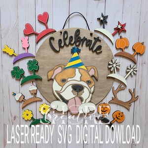 Appendiabiti intercambiabile per porta Bulldog Celebration, Wall Hanging, SVG, Download digitale