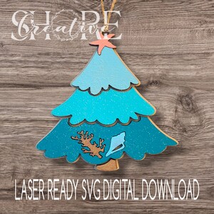 Coastal, Beach inspired Christmas Tree Ornament, SVG, Laser Cut File, Digital Download, Glowforge tested