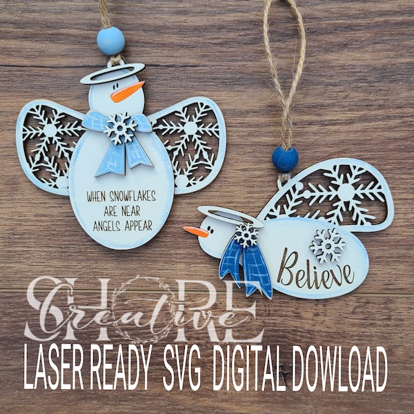 Snow Angels Ornament Set, Laser Ready, SVG, Digital Download