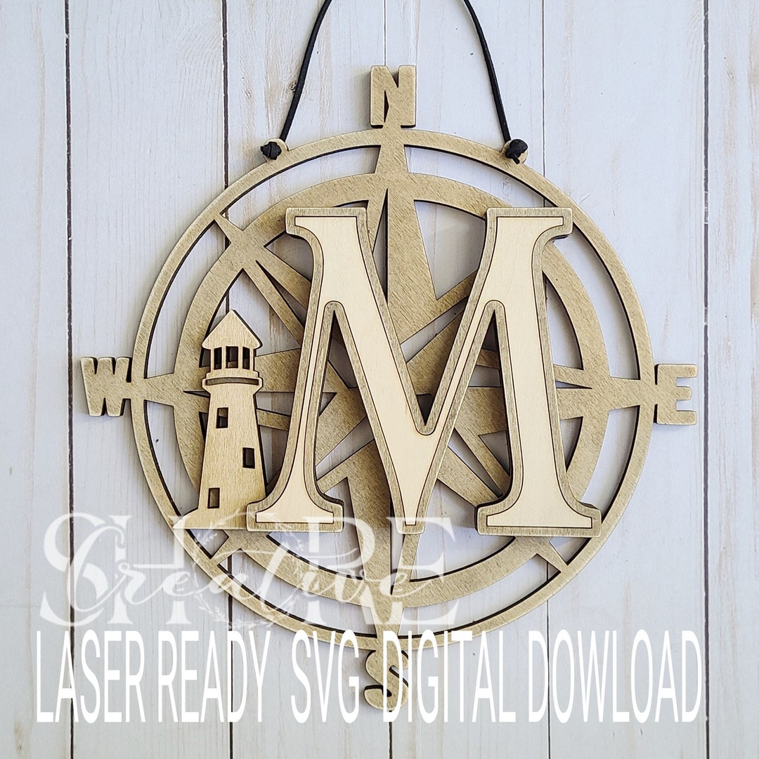 Lighthouse Compass Alphabet, A-Z, Nautical Door Hanger, SVG, Laser ...