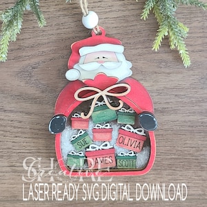 Santa Shaker Ornament, personalize presents, Gifts, Christmas Ornament, SVG, Laser ready Digital Download,