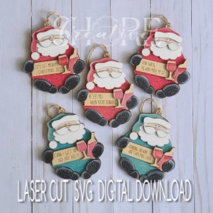 Sign and Wine Santa Ornament Set, SVG, Laser ready Digital Download