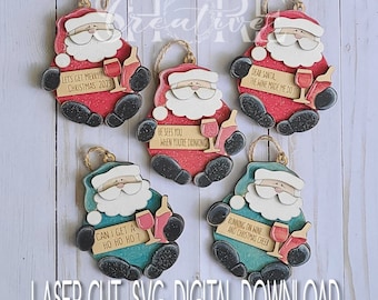 Sign and Wine Santa Ornament Set, SVG, Laser ready Digital Download