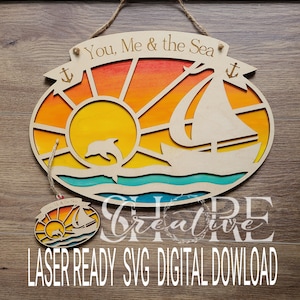 Sailboat Wall Hanging with Ornament Set, You Me and the Sea, SVG, Laser Ready Digital Download