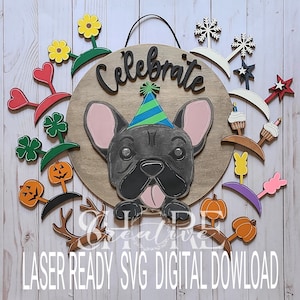Appendiabiti per porta intercambiabile per la celebrazione del bulldog francese, appeso a parete, SVG, download digitale