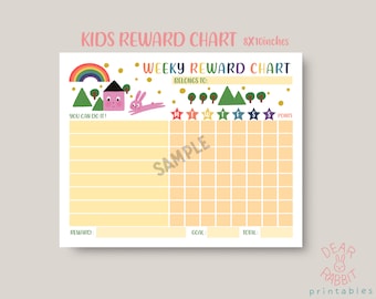 Weekly Reward Chart Printable, Reward Chart For Kids, Kid Chore Chart, Rabbit Reward Chart, Kids Planner Printable, Instant Download