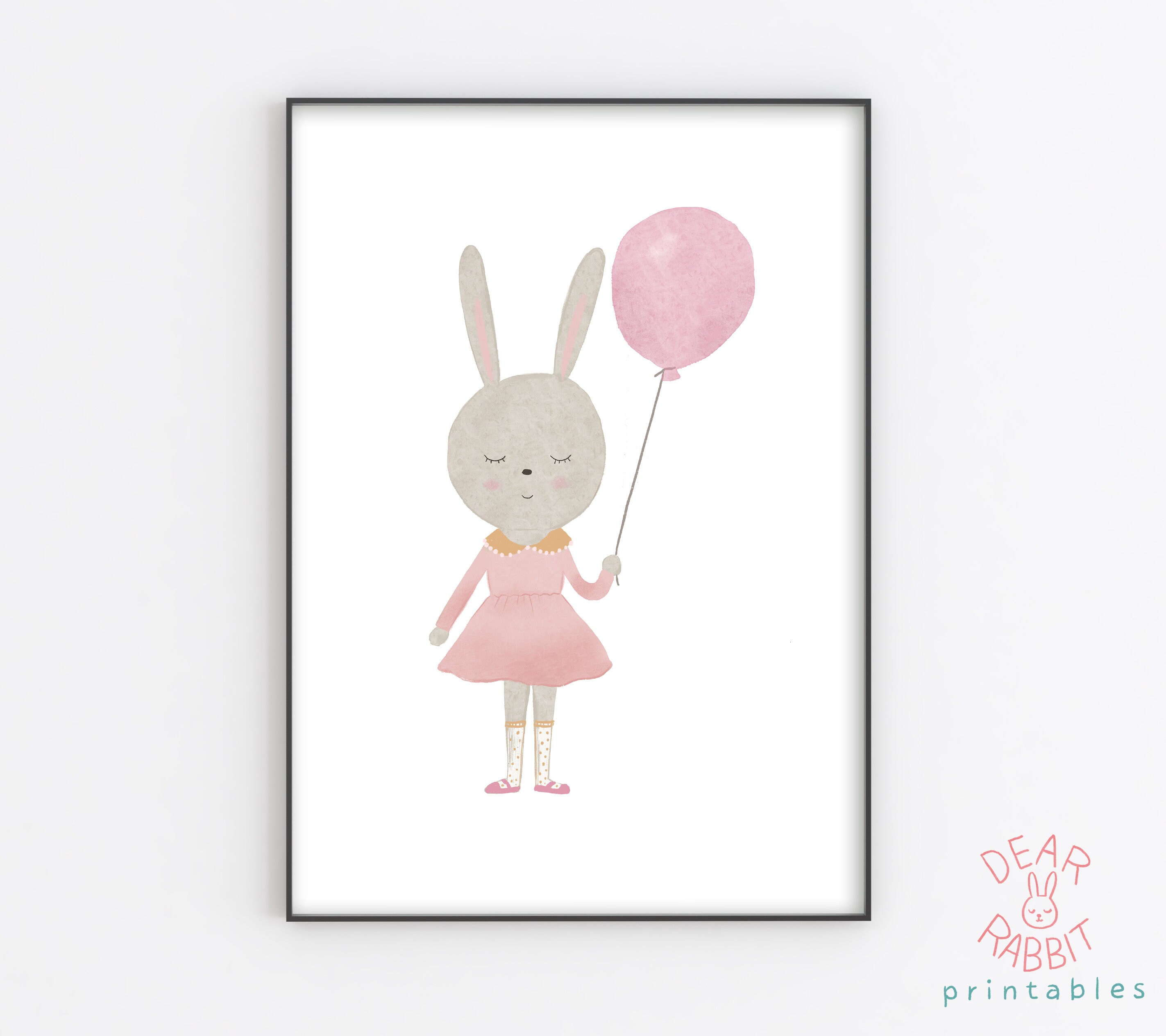 Rabbit With Balloon Poster, Bunny Nursery Art, Printable Kids Art ...