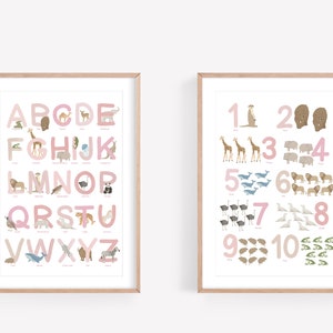 Alphabet and Numbers Printable,Pink Alphabet Poster, ABC Print, Educational Nursery Decor,ABC 123 Art, Kids Room Decor