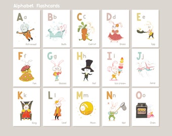 Alphabet Flashcards Digital Download, Printable Flashcards, ABC Flashcards, Alphabet Picture Flashcards, First Learning Cards for Toddlers