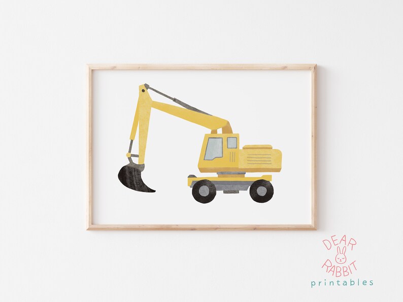 Excavator Print, Kids Room Decor, Boy Nursery Wall Art, Construction