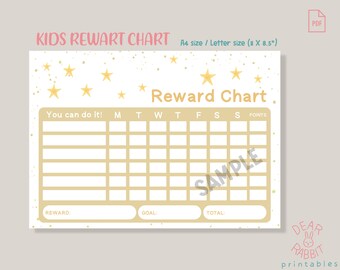 Reward Chart Printable, Reward Chart For Kids, Instant Download Reward Chart,PDF File Digital Download