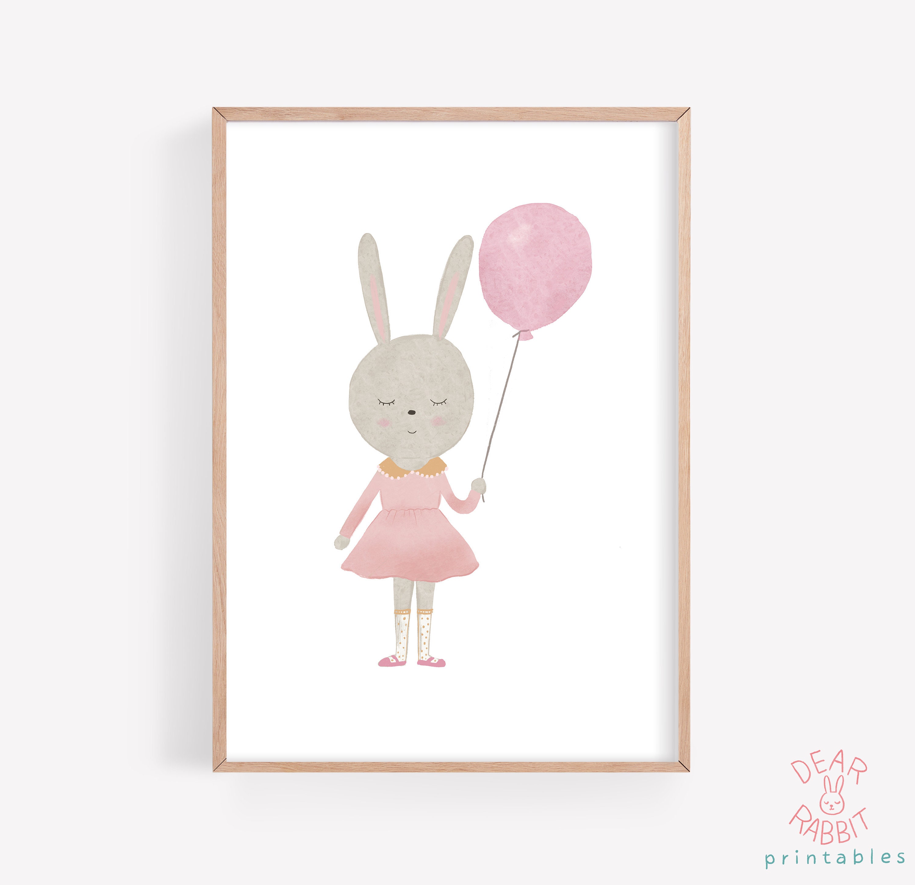Rabbit With Balloon Poster, Bunny Nursery Art, Printable Kids Art ...