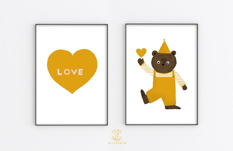 Printable Nursery Art Set of 2 Poster Cute Bear Digital Etsy