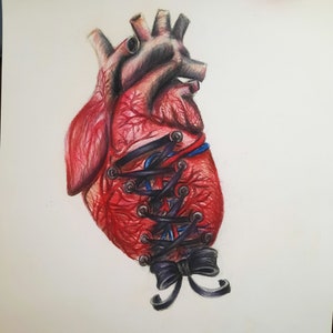 Heart all tied up // original print// Drawing//