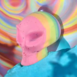 Neon Rainbow Alien head// Don&#39;t alienate// rainbow art// alien art