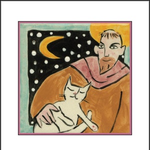 St. Francis with White Cat Blank Notecard