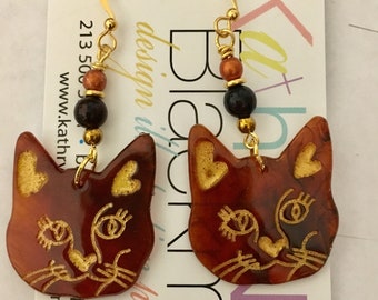 Tortoise Kitty Earrings Cat Earrings