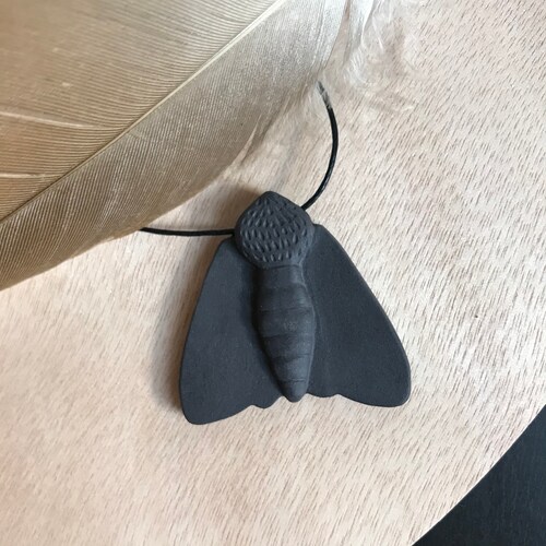 Black Porcelain Moth Pendant. Ceramic Jewellery. selling