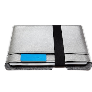 Handmade Cover for Supernote Nomad / Supernote Manta - Silver Tablet Sleeve Case with Padded Felt & Elastic Band Closure