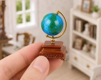 Miniature World Globe for Dollhouse, 1:12 Scale Vintage Desk Globe, Tiny Reading Room Decor