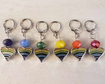 Rainbow Hearts Pride Stitch Markers Set of 6 - LGBTQ+, Queer, Gay, Bisexual, Pansexual, Trans, Non-binary, Genderfluid, Asexual, Aromantic