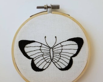 Black Butterfly Embroidery Hoop Wall Art Decor, 4 inch Handmade Embroidered Wall Hanging