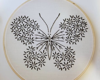Floral Butterfly Embroidery Hoop Wall Art, 9 inch Embroidered Butterfly Decor