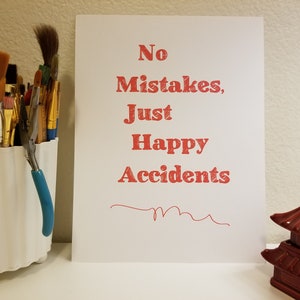 Bob Ross Inspired Printable, Happy Accidents Quote, 8.5 by 11 Digital Download, Bob Ross quote