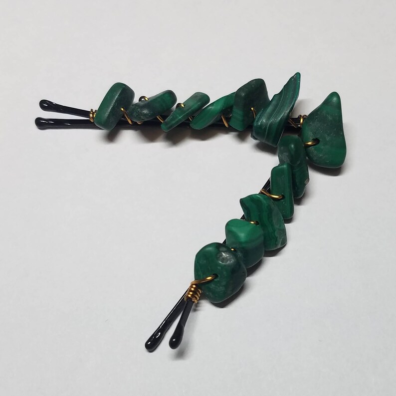Cute Decorative Hair Pins With Wire Wrapped Malachite Chips Etsy