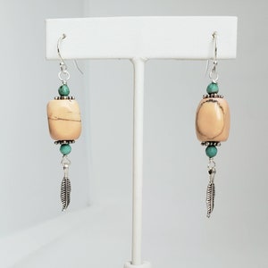 Jaspis & Türkis mit Sterling Silber Ohrringe - vom Südwesten inspiriert - Feder Anhänger - Geschenk für Sie - Muttertag