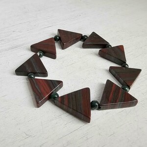 Malachite & Tiger Iron Triangles Stackable Stretch Bracelet - Gift For Her - Green Red - Gift For Him - Men&#39;s Jewelry