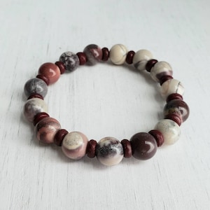 Porcelain Jasper & Bone Chunky Beaded Stretch Bracelet - Gift for Her - Layering - Statement Jewelry - Mother's Day