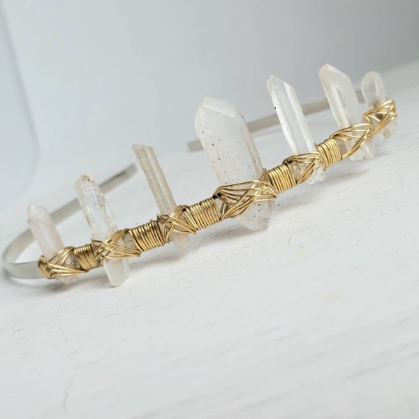 Quartz Crystal Gemstone Crown - Faerie Wear - Hair Jewelry - Mermaid Accessories - Mother of Dragons - Ice Queen - Celtic Tiara