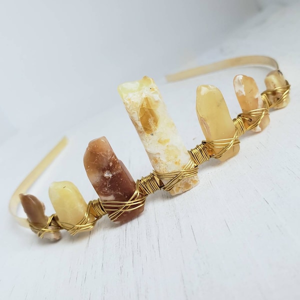 Yellow Opal Gemstone Crown - Faerie Wear - Hair Jewelry - Mermaid Accessories - Forest Queen - Celtic Tiara - Wood Nymph