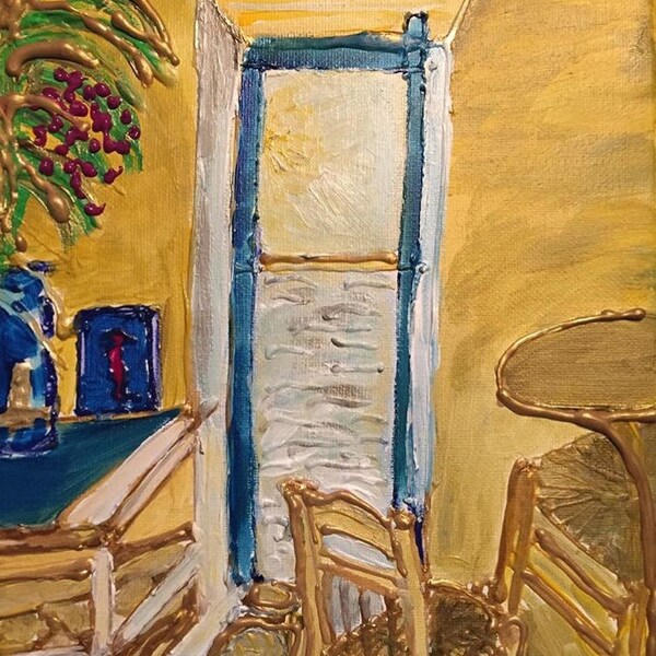 Acrylic Painting of Wonderful Mykonos Island Sea View, Greece